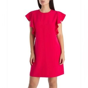 💕LAUNDRY by SHELLI SEGAL ~ Hot Pink Sheath Dress w/Ruffle Sleeve Detail ~Size 2
